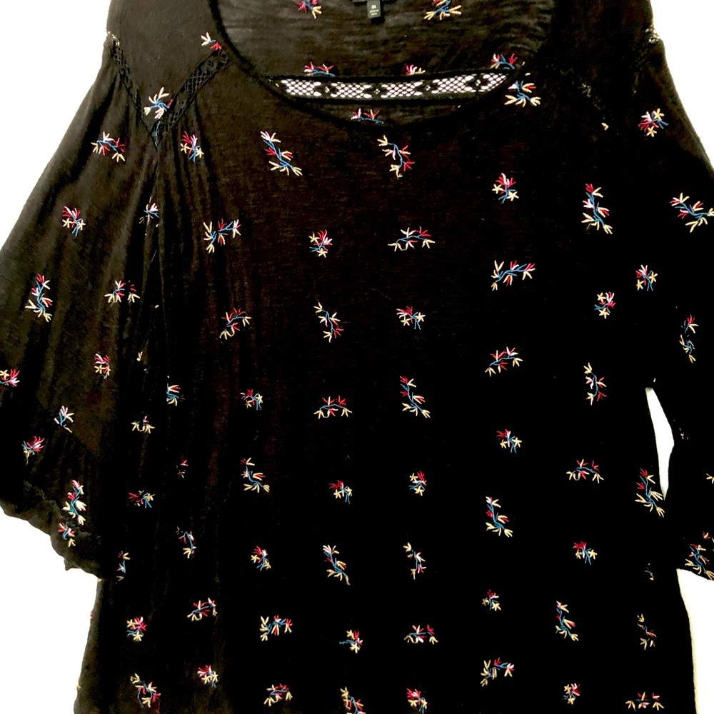Lucky Brand Black Ruffle Sleeve Top